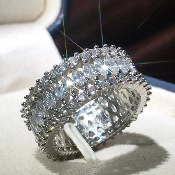 🍁 Fashion Dainty Marquis Round Gems Beautiful Eternity Rings for Women, PD168 - Picture 2 of 11